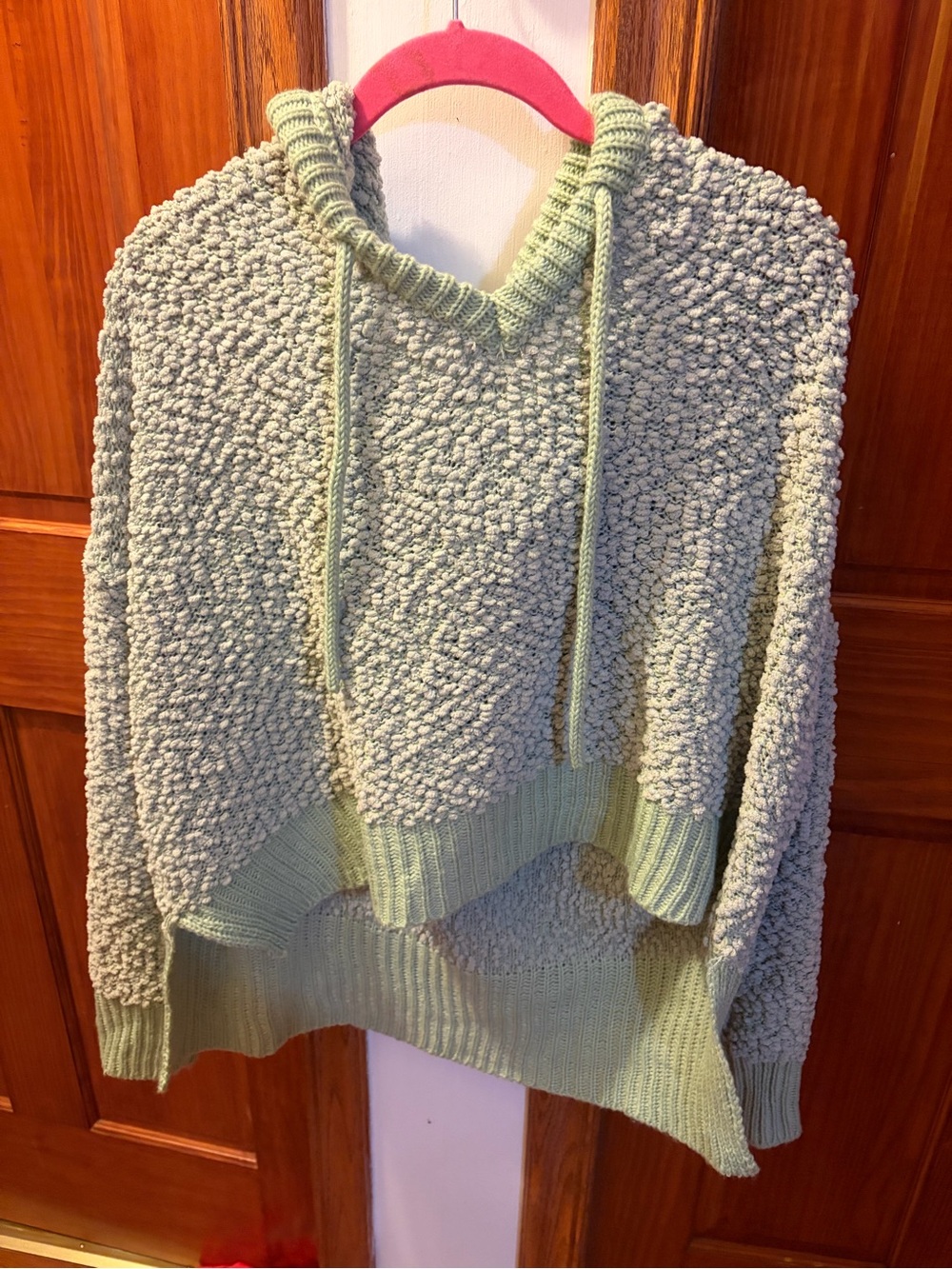 POL Popcorn Knit Hoodie Sweater in Pale Green Size Medium